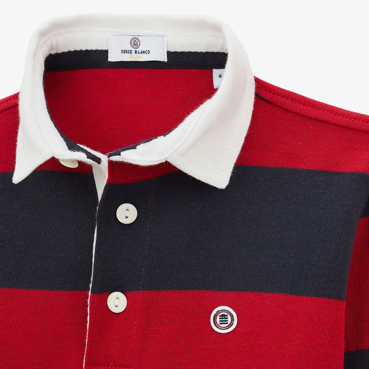 Polo rugby Junior rayé bleu foncé en coton