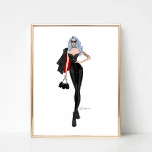 Rock girl fashionista outfit fashion illustration art print