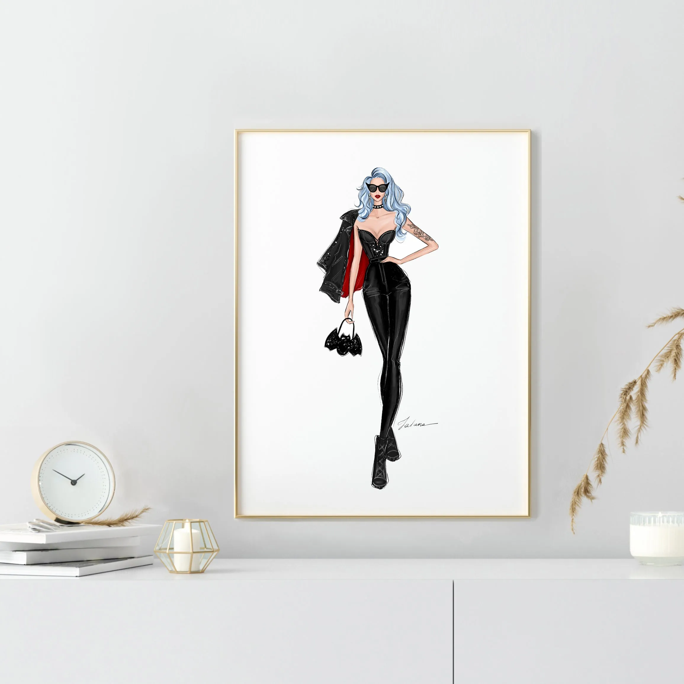 Rock girl fashionista outfit fashion illustration art print