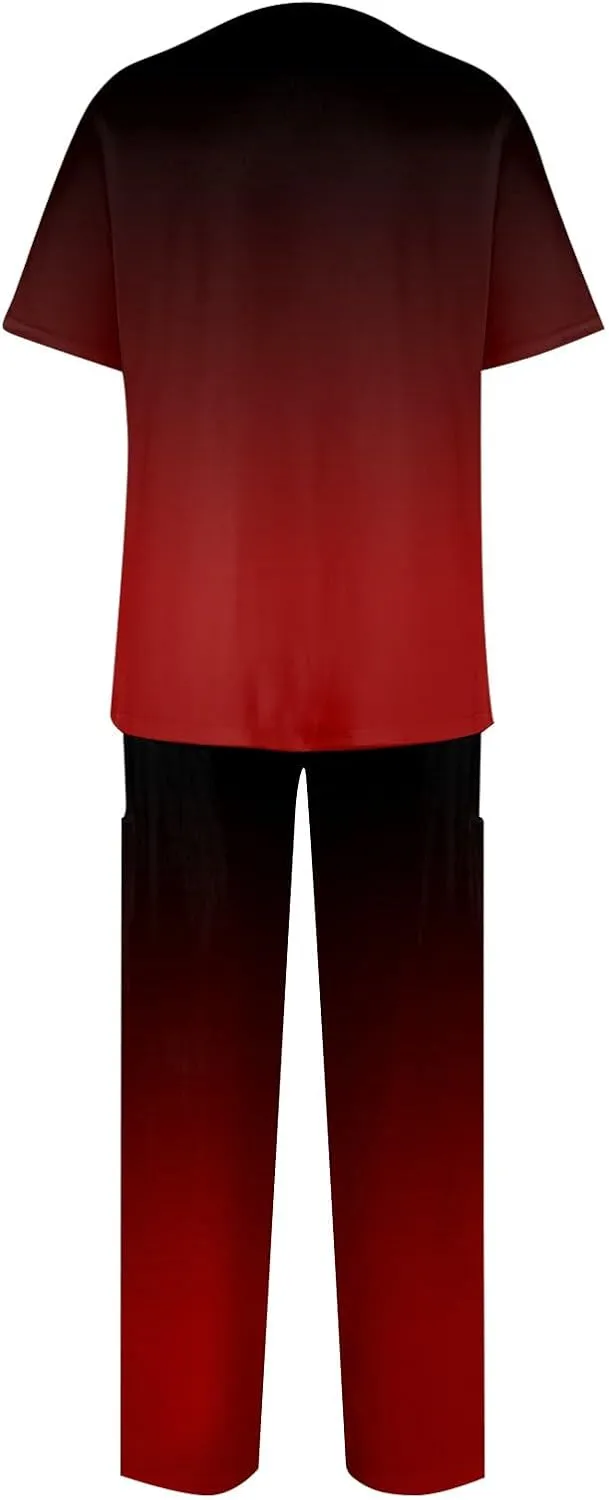 Scrubs for Women Set Nursing Uniforms Set V-Neck Scrub Tops with Pockets & Cargo Pant Top & Tapered Leg Jogger Pants