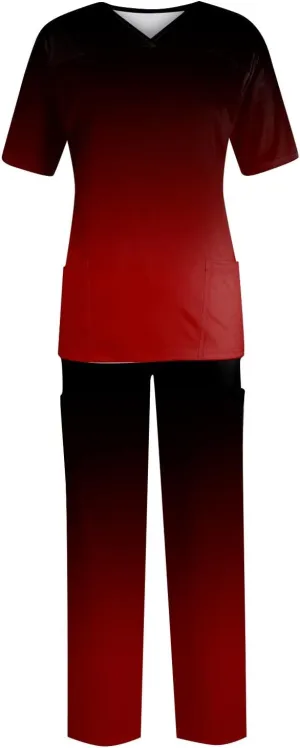 Scrubs for Women Set Nursing Uniforms Set V-Neck Scrub Tops with Pockets & Cargo Pant Top & Tapered Leg Jogger Pants