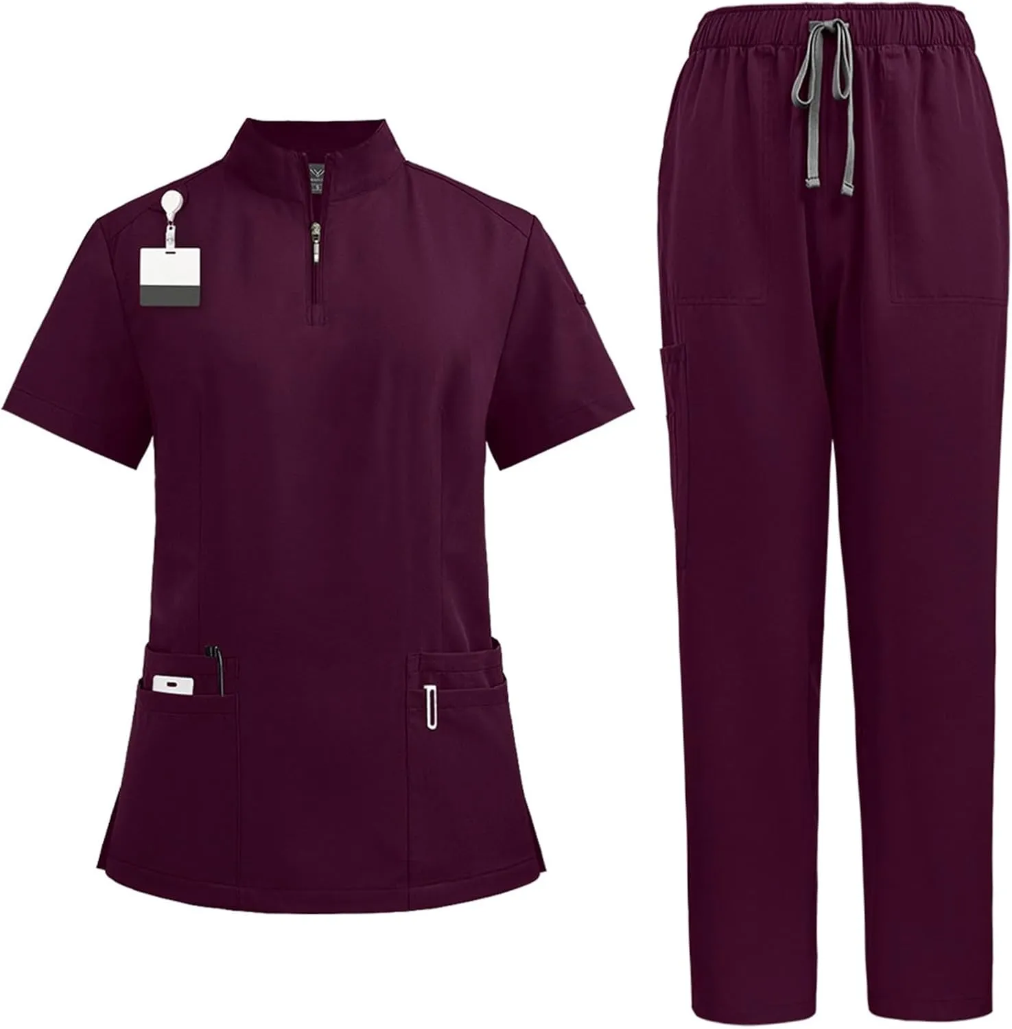 Scrubs for Women Set Stretch V-Neck Scrub Tops with Pockets & Cargo Pant Quick Drying Solid Nurse Uniform