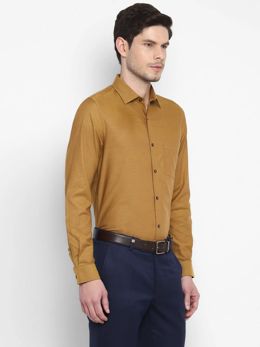 Self Design Brown Slim Fit Formal Shirt