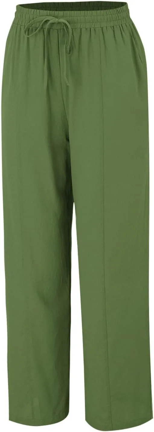 SHAOBGE Cotton Linen Pants for Women Summer Wide Leg Casual Loose Drawstring High Waist Palazzo Pants Trousers with Pockets