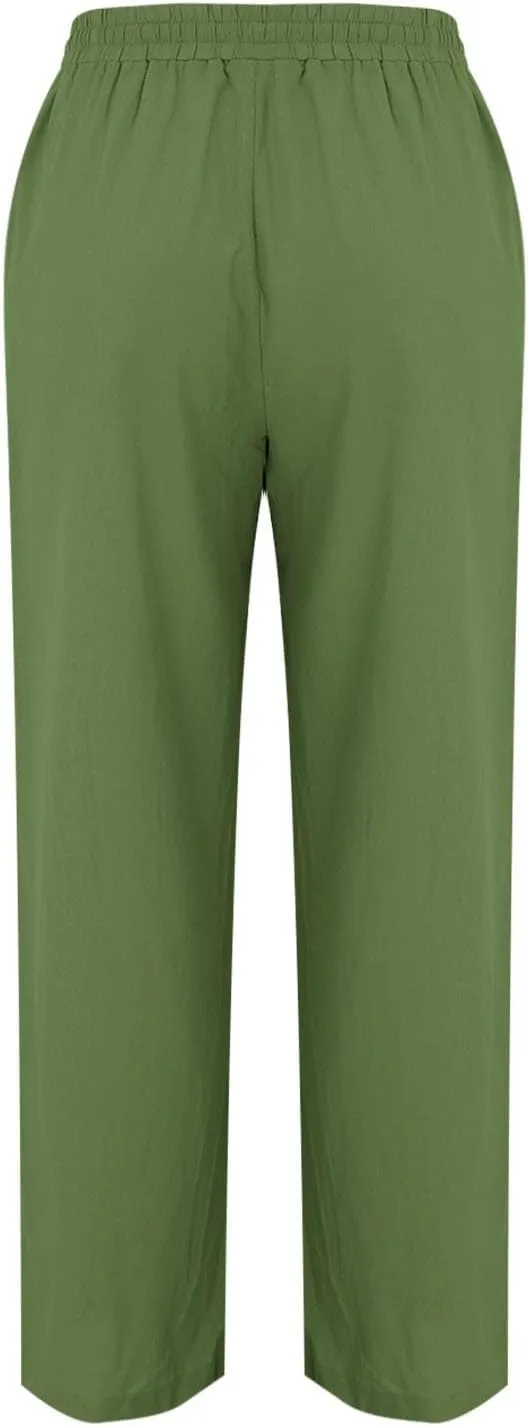 SHAOBGE Cotton Linen Pants for Women Summer Wide Leg Casual Loose Drawstring High Waist Palazzo Pants Trousers with Pockets
