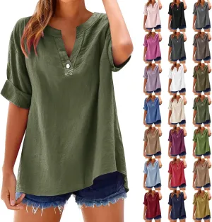 Spring Tops for Women Short Sleeve Summer Tops for Girls Summer Wear for Seniors Linen Oversized Shirts