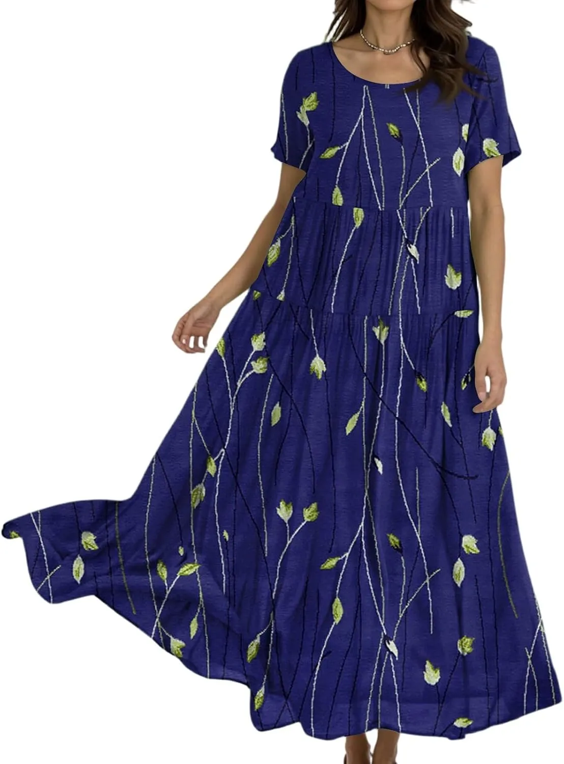 Summer Dresses for Women 2025 Sundress Loose Short Sleeve Print Maxi Dresses Casual Boho Vacation Travel Dress