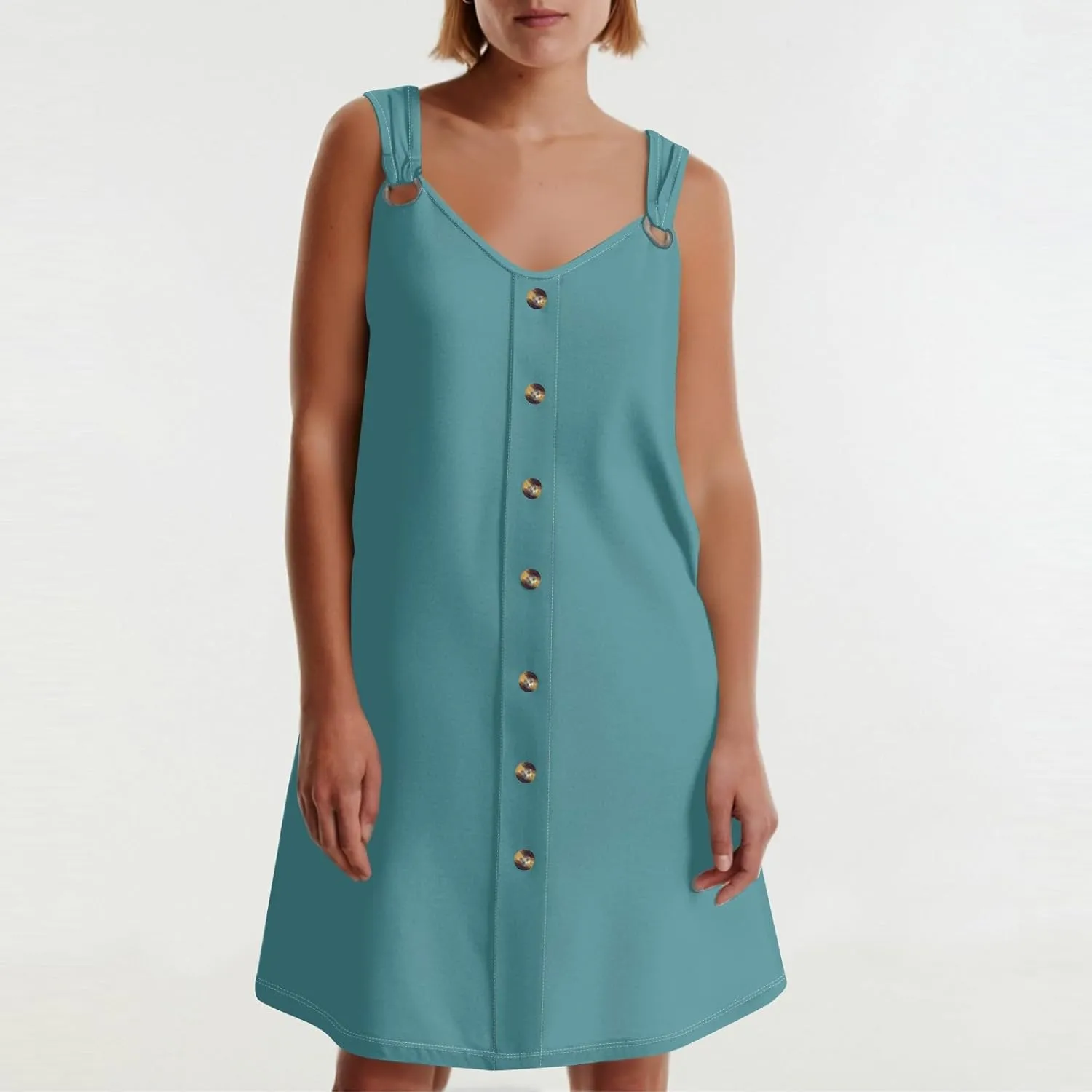 Sundresses for Women 2025 Summer Solid Button Down Sleeveless Midi Dress Loose Vacation Beach Swimsuit Coverups