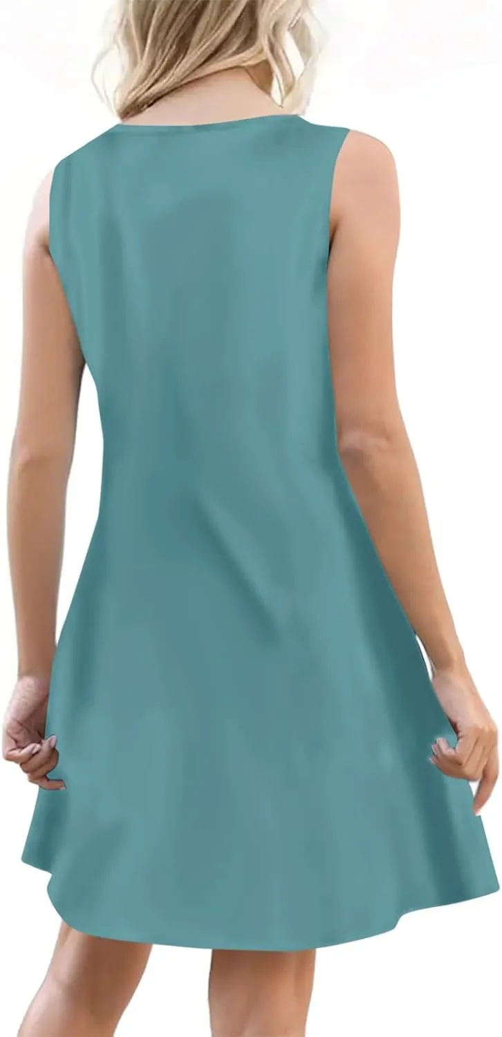 Sundresses for Women 2025 Summer Solid Button Down Sleeveless Midi Dress Loose Vacation Beach Swimsuit Coverups