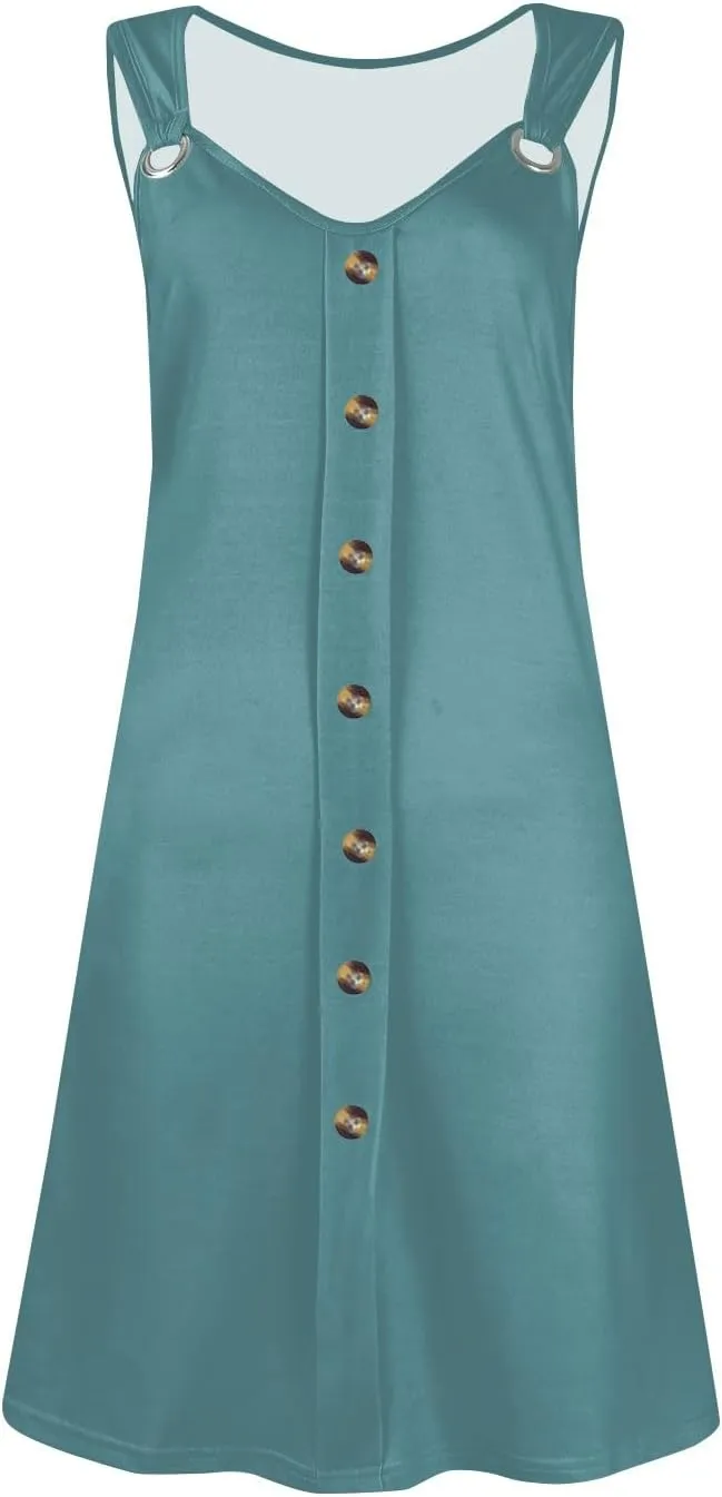 Sundresses for Women 2025 Summer Solid Button Down Sleeveless Midi Dress Loose Vacation Beach Swimsuit Coverups