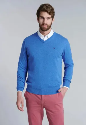 Sweater Hombre V Neck Melange F Sky
