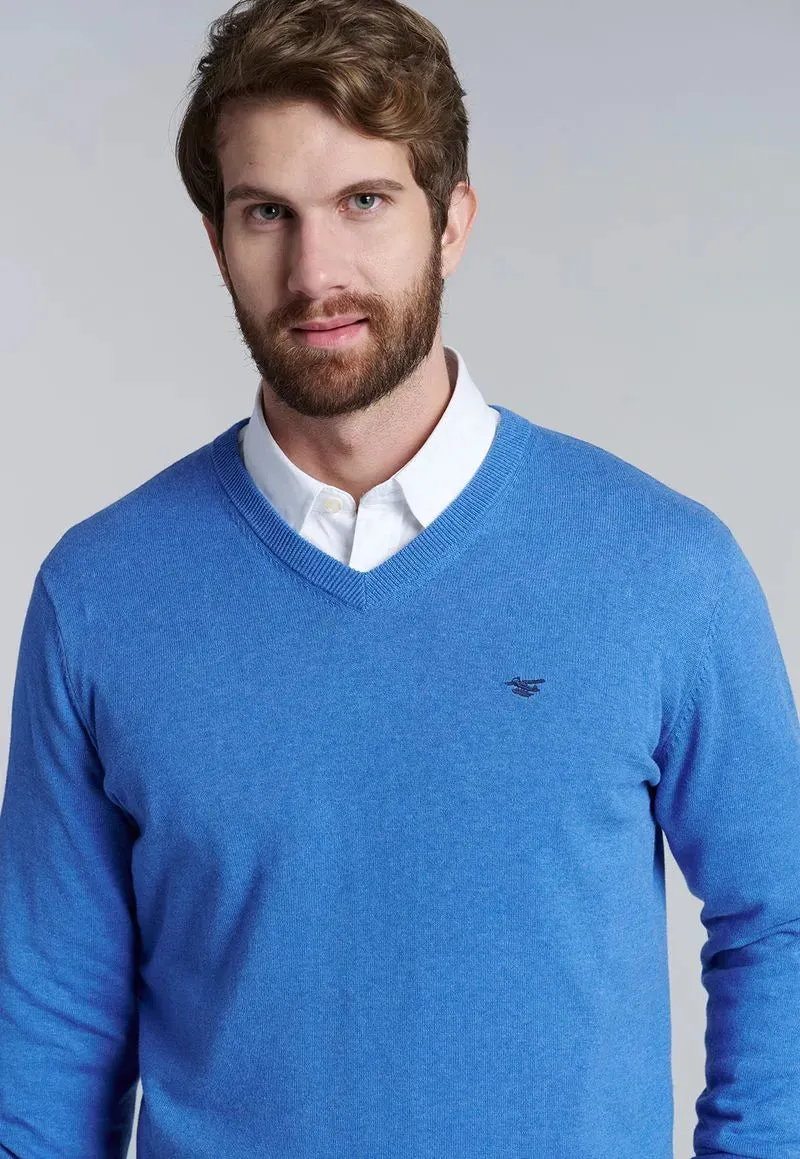 Sweater Hombre V Neck Melange F Sky