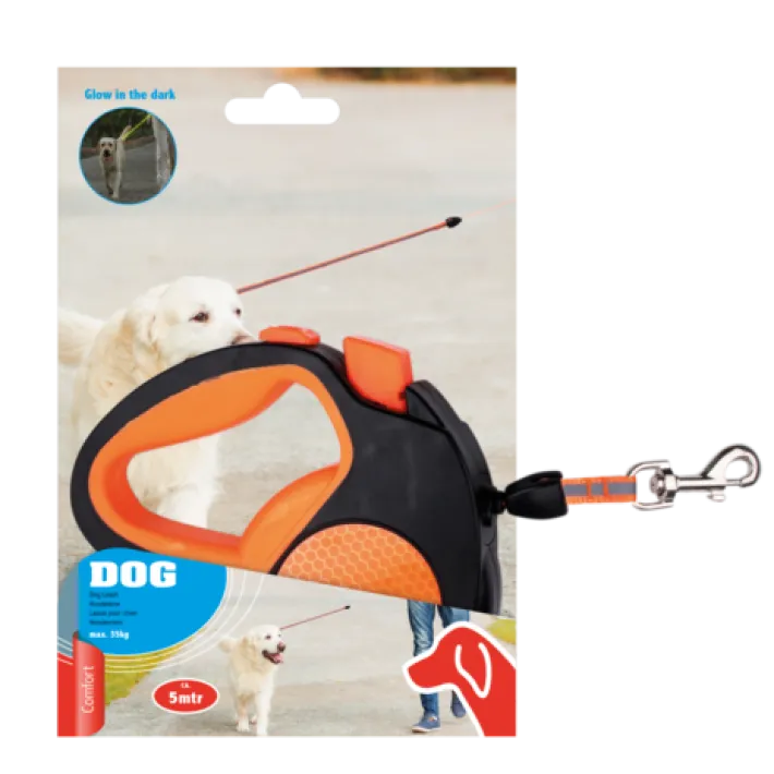 Tratamiento para mascotas ED-41678: Correa retráctil para perros que brilla en la oscuridad - 5M Naranja