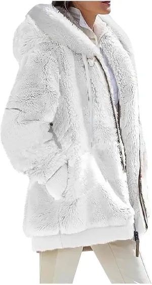 Winter Coats For Women,Women Fleece Hooded Jacket Warm Fuzzy Fluffy Sherpa Jacket Two Pockets Coat Outwear