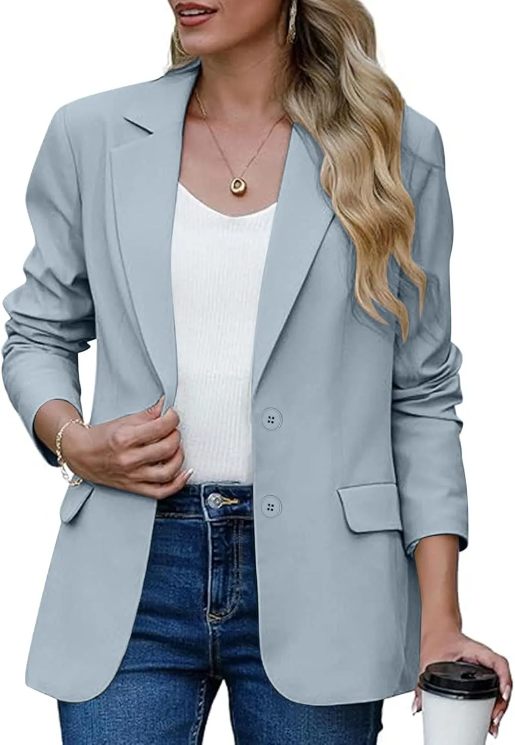 Women Business Casual Blazer with Lined,Professional Work Suit Jacket with Pockets??Long Sleeve Button Open Front