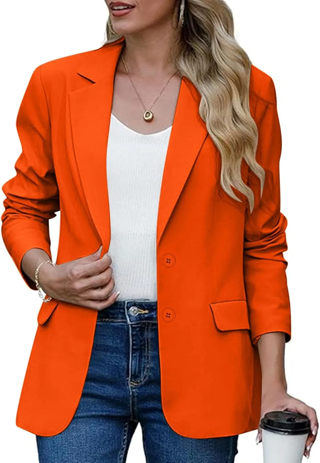 Women Business Casual Blazer with Lined,Professional Work Suit Jacket with Pockets??Long Sleeve Button Open Front