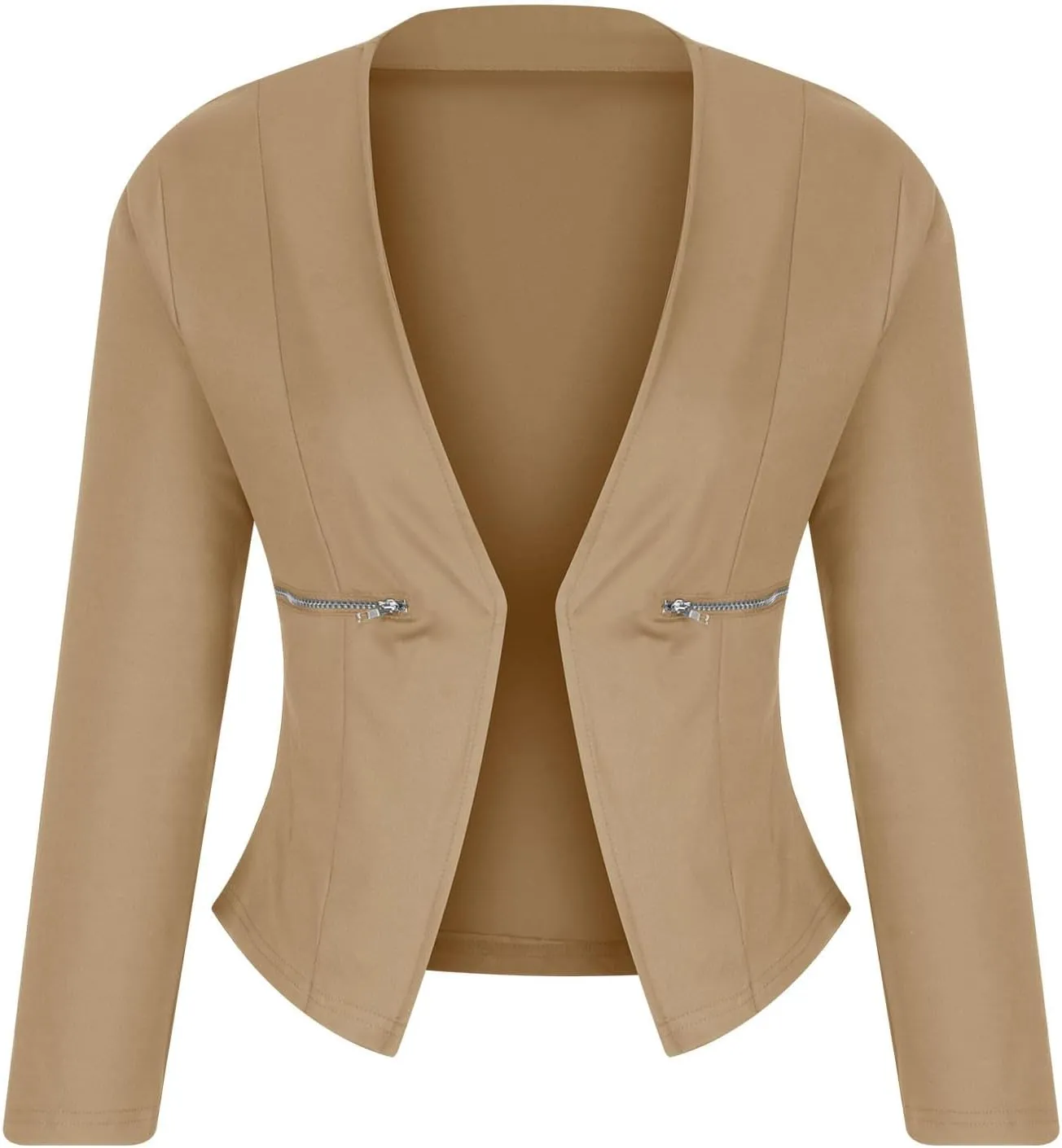 Women's Blazer Cardigan Top Work Office Suit Jackets Casual Collarless Cropped Long Sleeve Business Blazers Coat