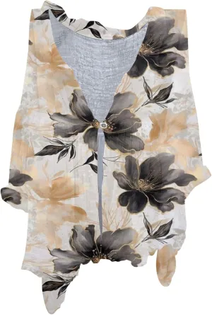 Womens Casual Button V Neck Women's Floral Butterfly Print Natural Autumn Fragrant Shirts Loose Work Tops