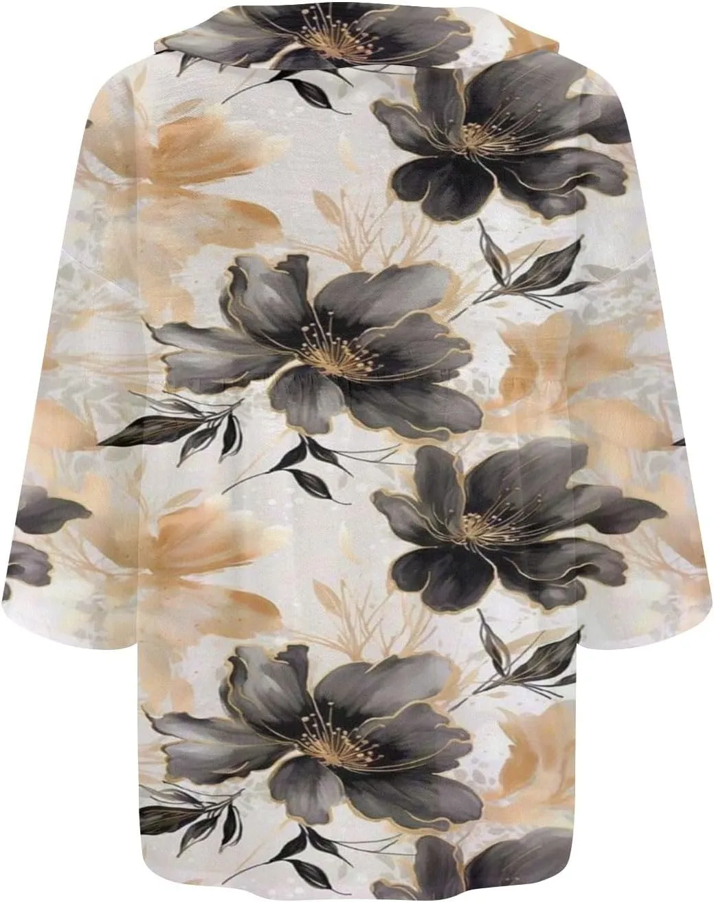 Womens Casual Button V Neck Women's Floral Butterfly Print Natural Autumn Fragrant Shirts Loose Work Tops