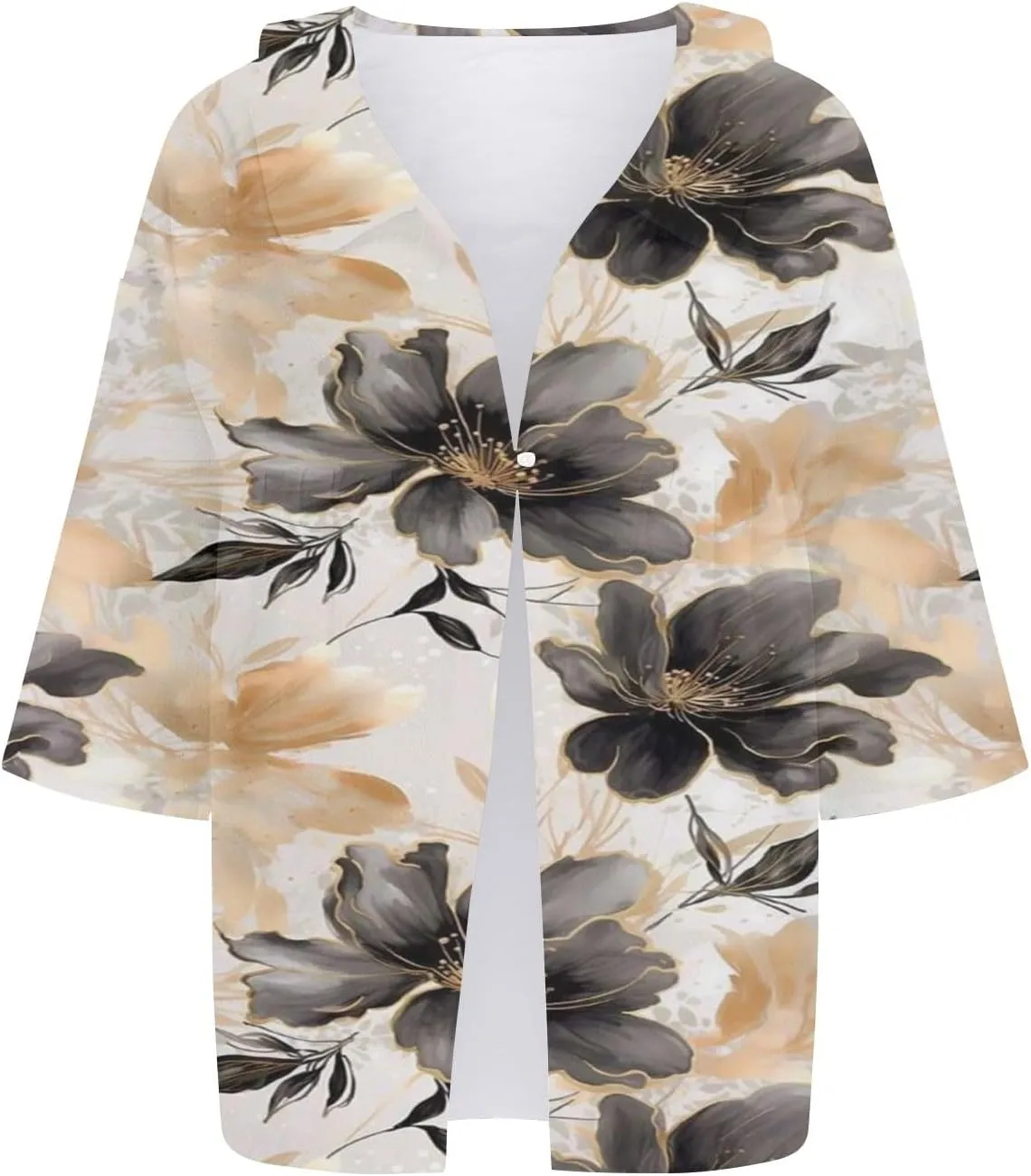 Womens Casual Button V Neck Women's Floral Butterfly Print Natural Autumn Fragrant Shirts Loose Work Tops