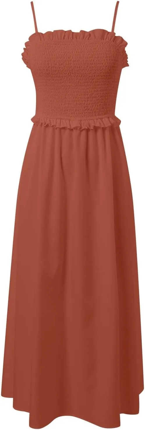 Women's Elegant French Style Casual Dress Fairy Waist Slimming Long Suspender Skirt Comfortable Flowy Summer