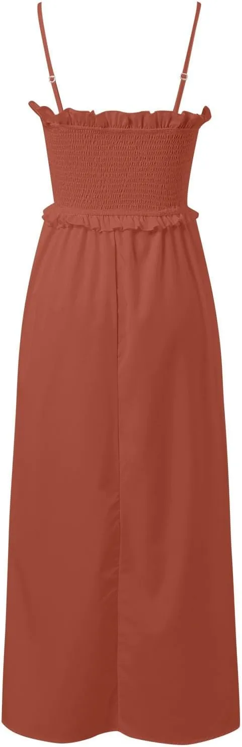 Women's Elegant French Style Casual Dress Fairy Waist Slimming Long Suspender Skirt Comfortable Flowy Summer