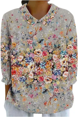 Womens Linen Tops Tops Summer Casual V Neck Tshirt Ladies 2024 Floral Print Daily Tees Tunic White Blouse for Women