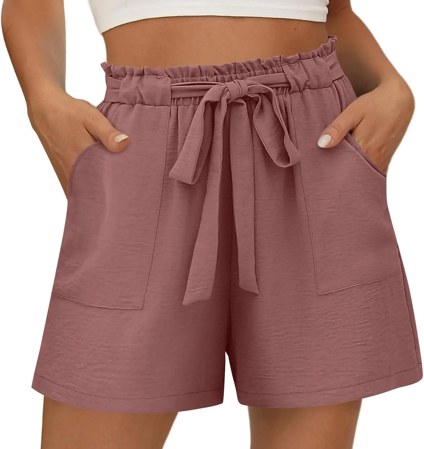 Women's Shorts Casual Paperbag Pleated Shorts Wide Leg Adjustable Tie Knot Waist Dressy Outfits with Pockets