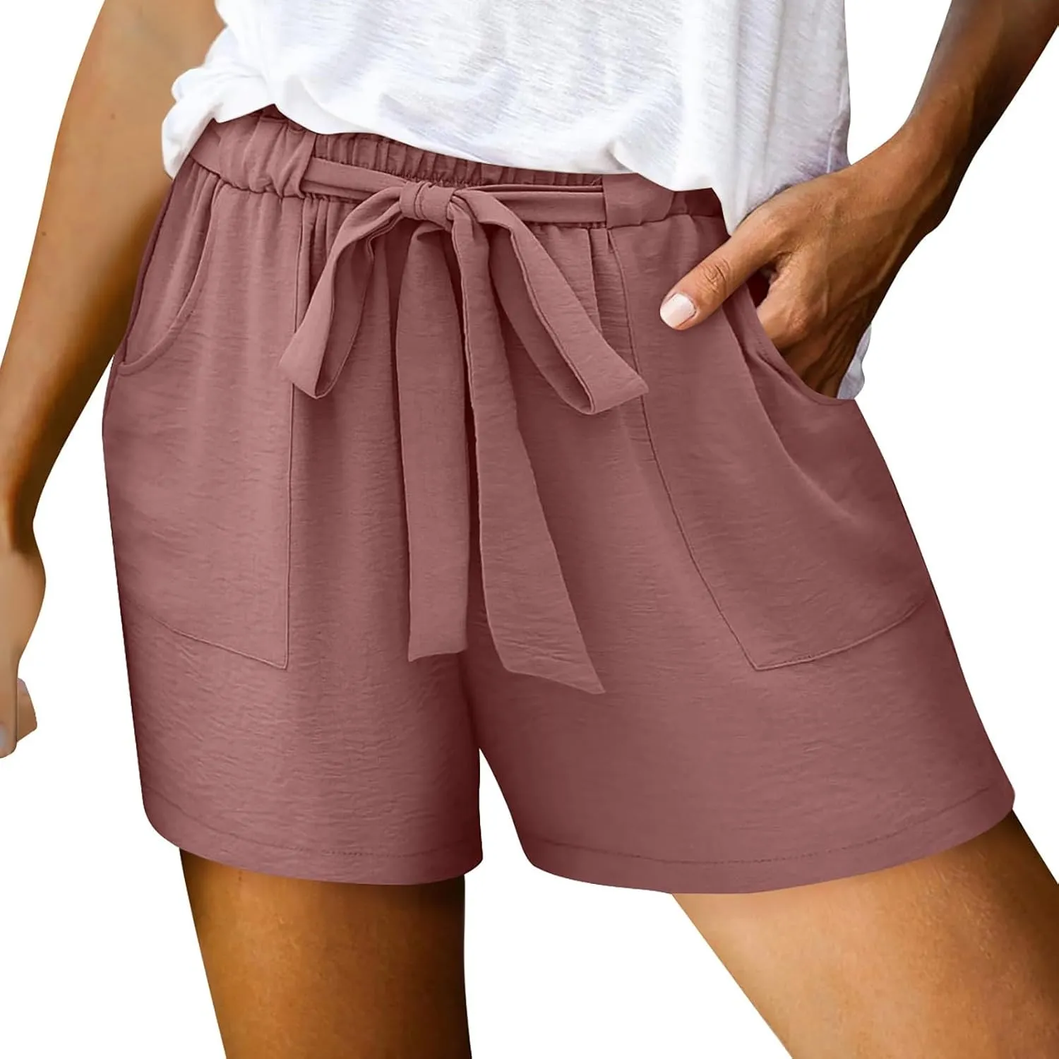 Women's Shorts Casual Paperbag Pleated Shorts Wide Leg Adjustable Tie Knot Waist Dressy Outfits with Pockets