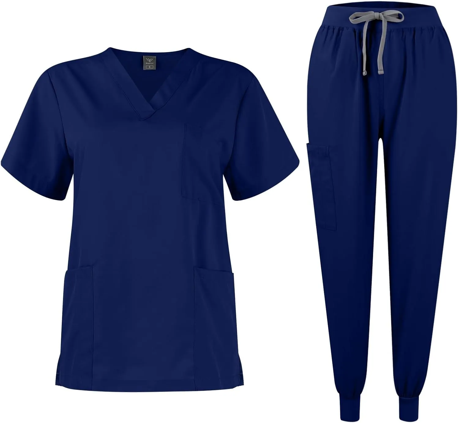 Women's V-Neck Stretch Fit Scrub Top & Jogger Scrubs Pants Multi Pocket Medical Nurse Uniforms Set