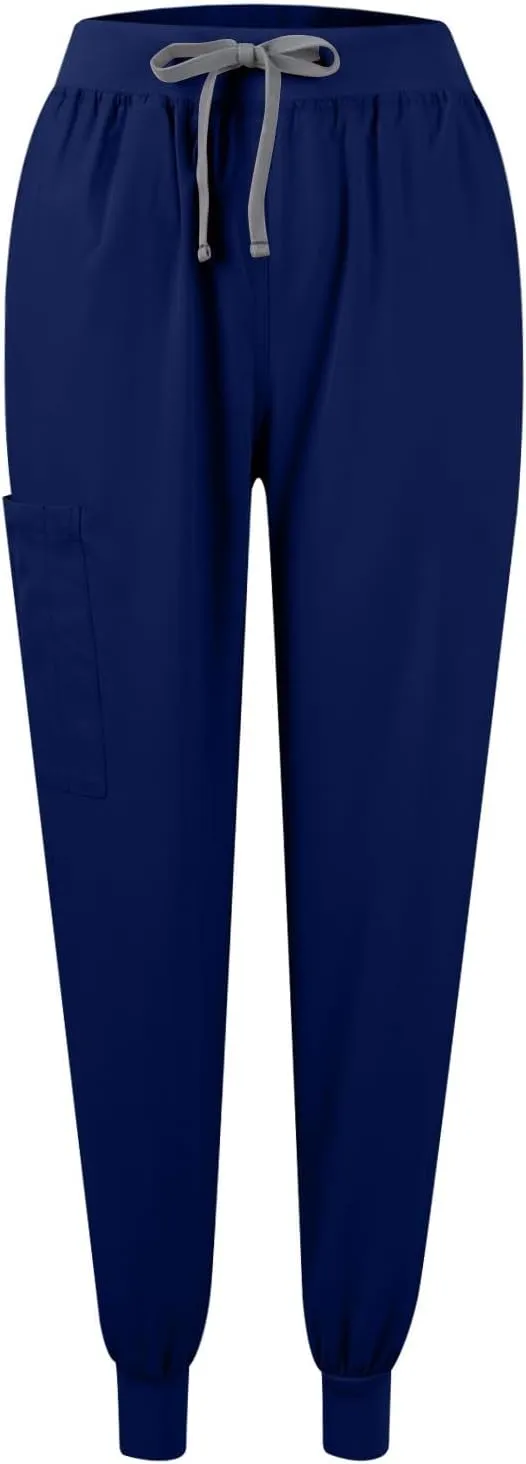 Women's V-Neck Stretch Fit Scrub Top & Jogger Scrubs Pants Multi Pocket Medical Nurse Uniforms Set